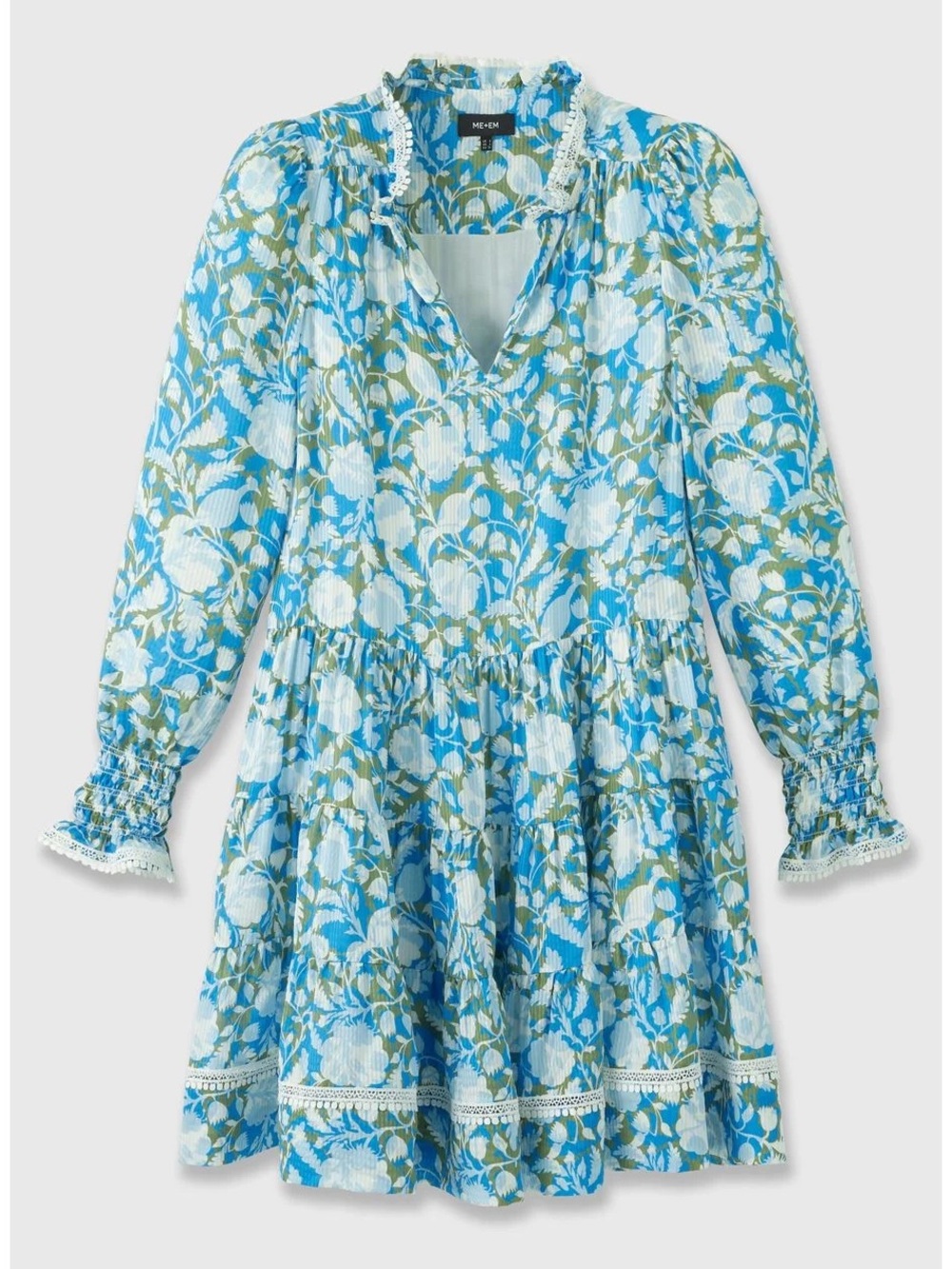 ME+EM Silk Blend Shadow
Bloom Print Short Swing Dress Floral Luxury.       L4